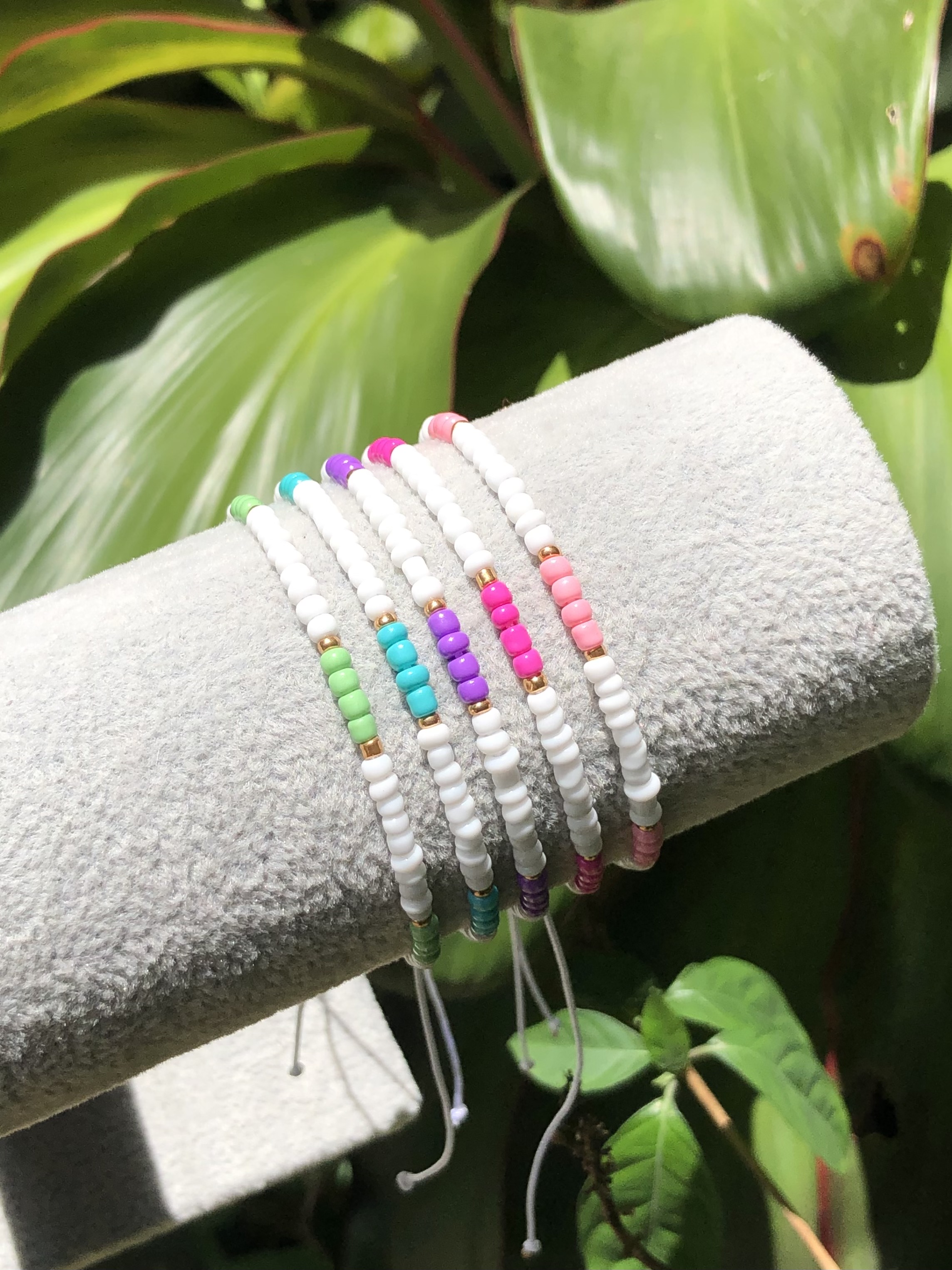 Pastel seed bead cord bracelets