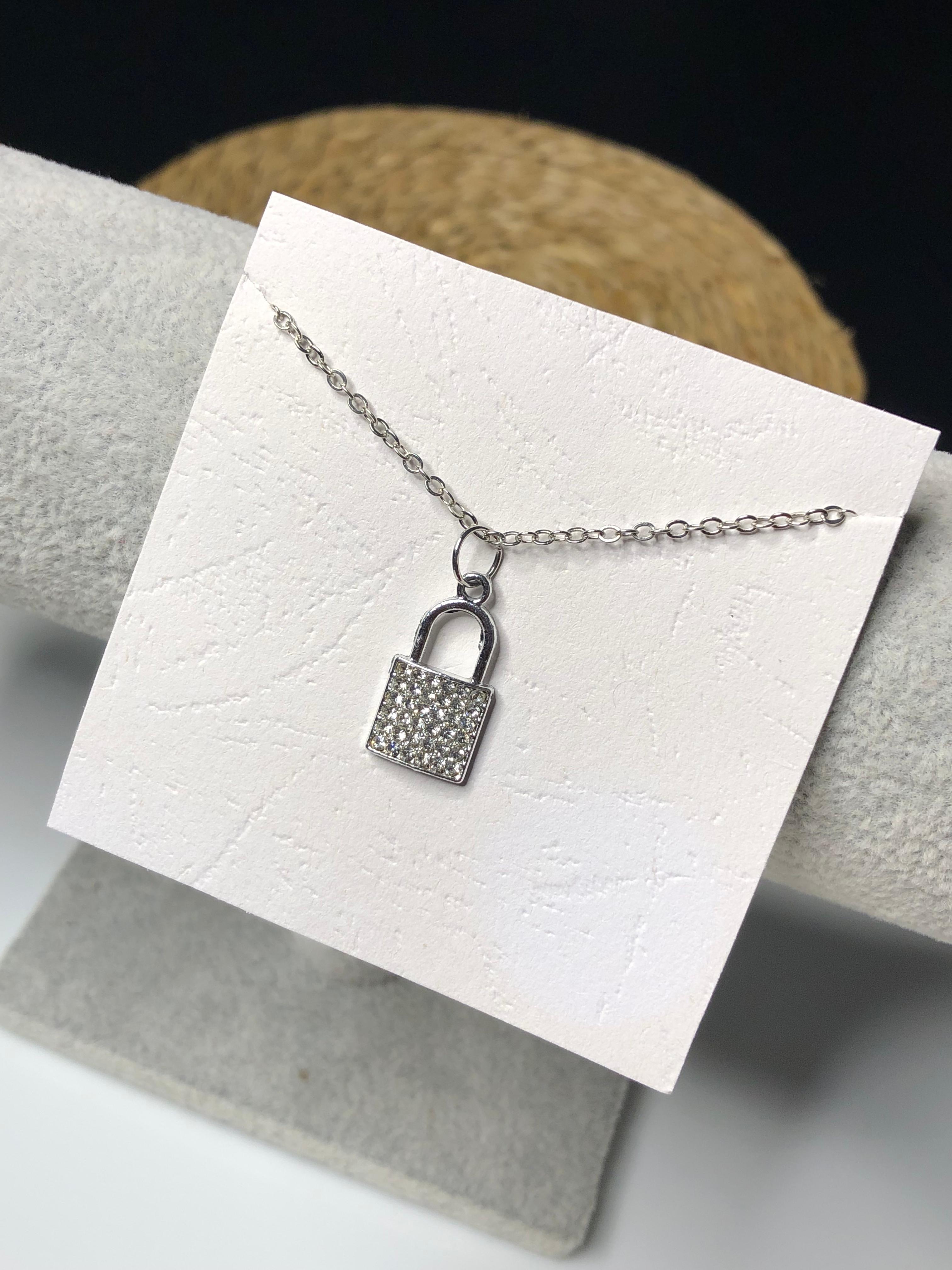 Silver lock charm necklace 