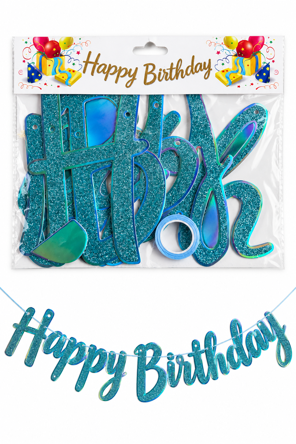 Glitter HBD banner blue