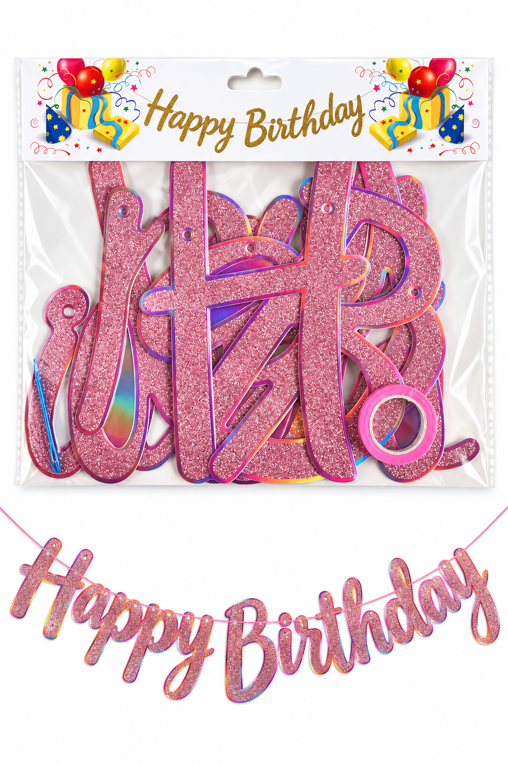 Glitter HBD banner pink