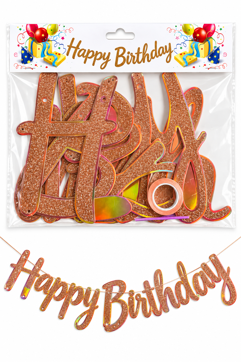 Glitter HBD banner Rose Gold