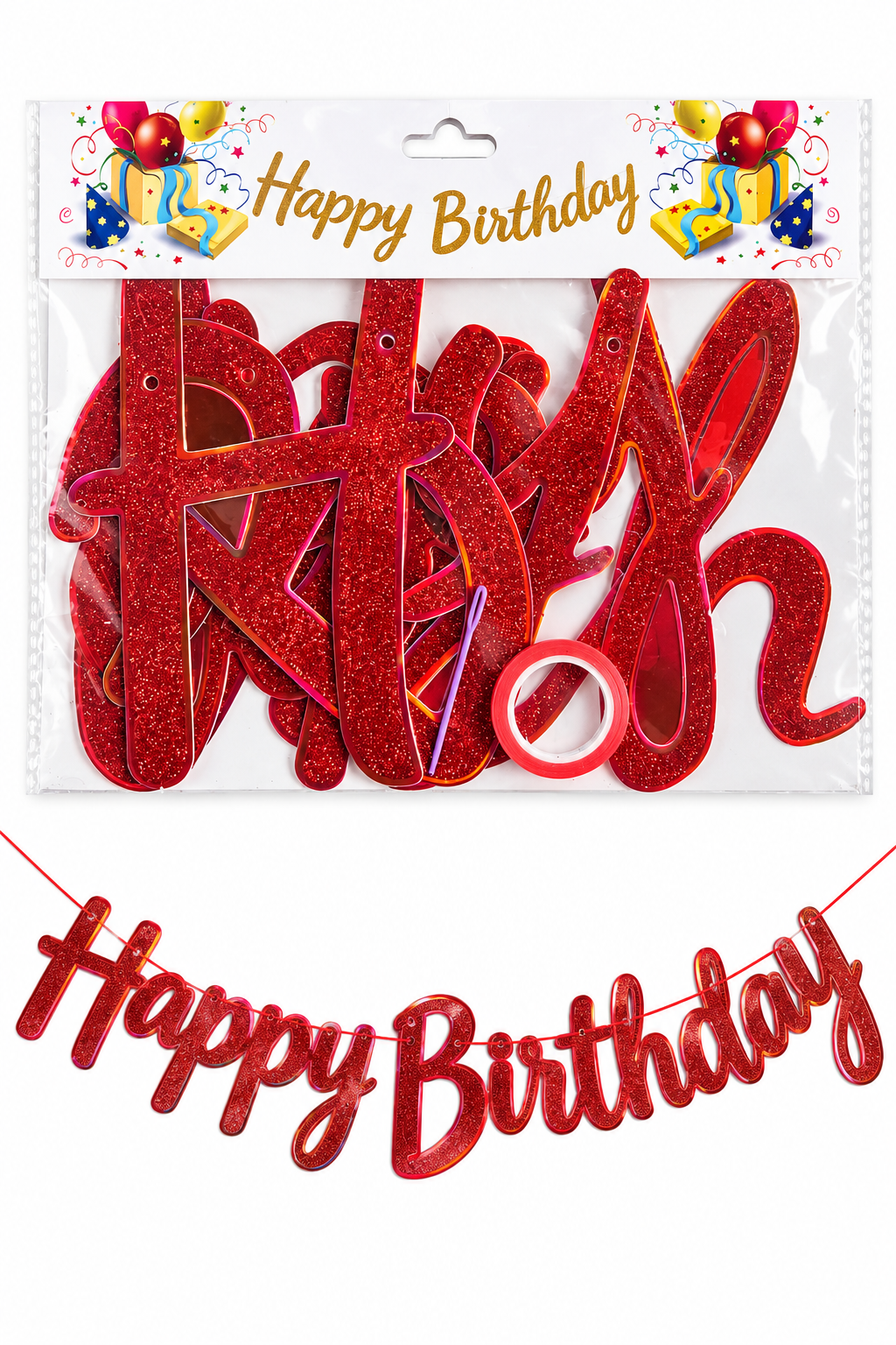 Glitter HBD Banner Red