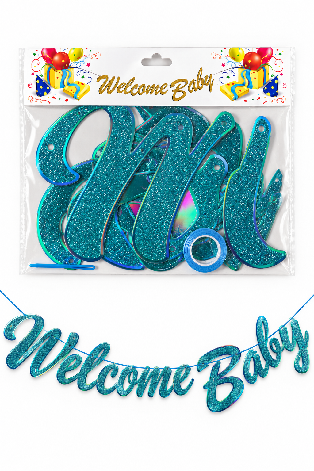 Welcome baby banner blue