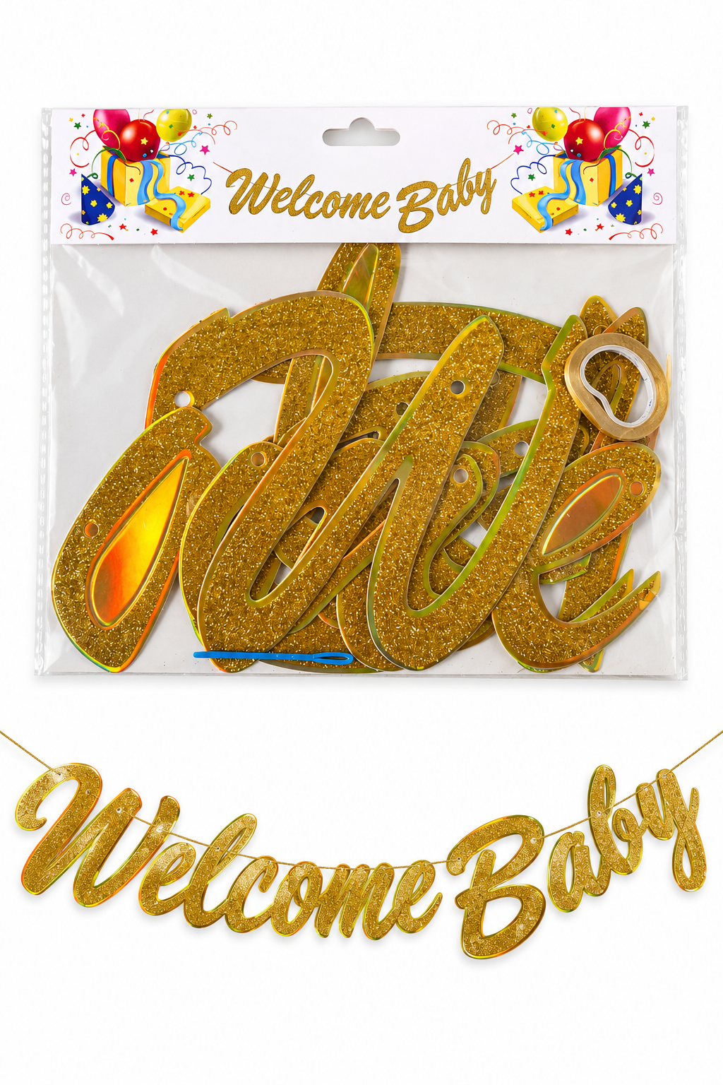 Welcome baby banner gold