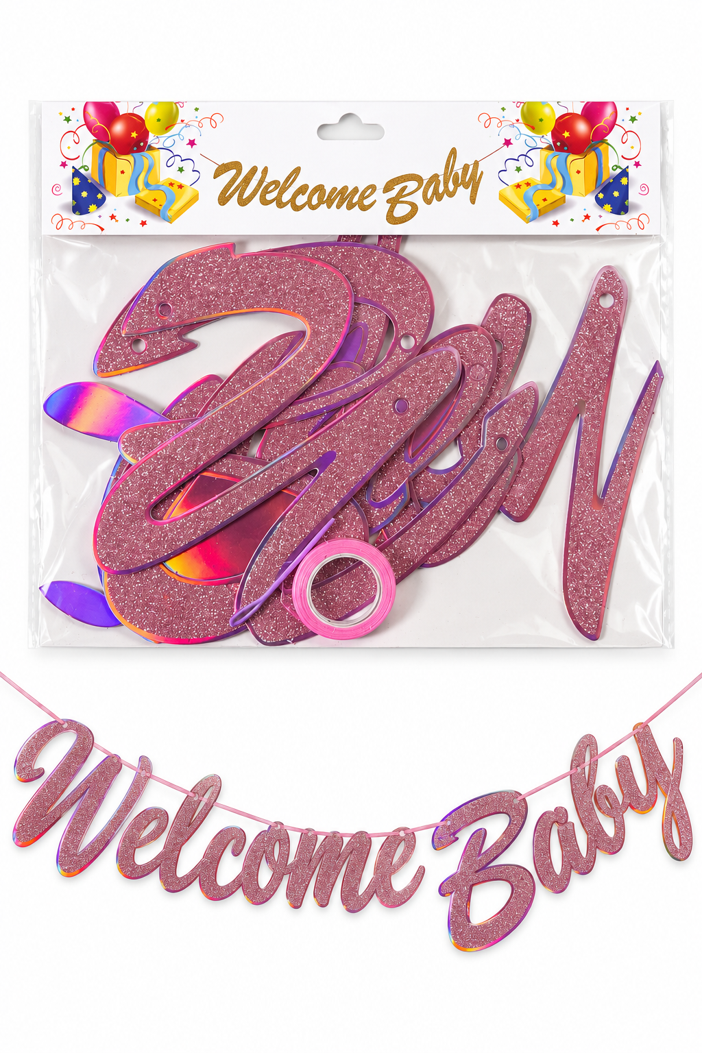Welcome baby banner pink