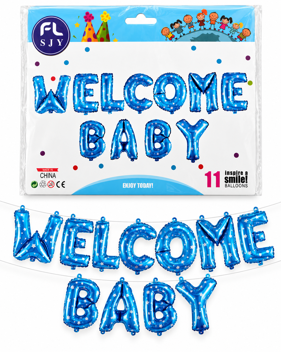 Welcome baby foil blue